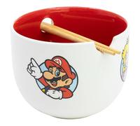 STOR Super Mario Bros Ceramic Ramen Bowl with Chopsticks 2515ml - Japanese Noodle Soup Poke Bowl Set with Original Design in Gift Box