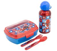 Stor Urban Starter Set Spiderman Midnight Flyer 400 ml Aluminium Bottle Lunch Box with Cutlery
