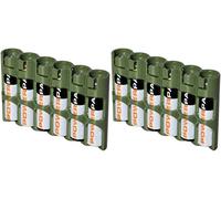 Storacell Powerpax Slim Line"AAA" Battery Caddy, Military Green X 2 Pack - Each Holds 6"AAA" Batteries