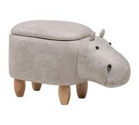 Storage Animal Stool HIPPO Faux Leather Light Grey Hippo