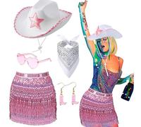 Storage Bag 50s 60s 70s 80s Women's Disco Costume Set Lady Disco Accessories Bandana Earring Western Cowgirl Hat Adults Halloween Fancy Dress Costume