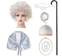Storage Bag 9Pieces Kids Old Lady Costume Halloween Granny Outfit With Shawl Glasses Necklace Earrings Walking Sick Birthday Party Costume
