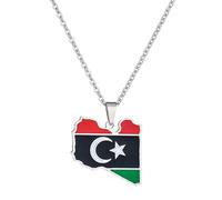 Storage Bag Adjustable Libya Flag Pendant Necklace Fashionable Chain Necklace Long Lasting Libya Culture For Daily Party Flag Pendant