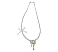Storage Bag Crystal Bow Clavicle Chain For Women Girls Beaded Bowknot Necklace Handmade Adjustable Collarbone Chain Women Jewelry Bow Pendant Necklace