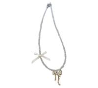 Storage Bag Crystal Bow Clavicle Chain For Women Girls Beaded Bowknot Necklace Handmade Adjustable Collarbone Chain Women Jewelry Bow Pendant Necklace