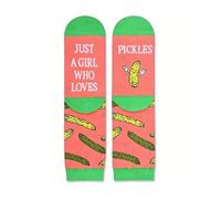Storage Bag Funny Pickles Socks Creative Girl Who Love Pickles Letters Printed Cotton Middle Calf Socks Lover Women Middle Calf