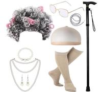 Storage Bag Kids 100 Days Of School Costume Set Girls Halloween Old Lady Costume Grandma Wig Granny Glasses Old Lady Dress Up Outfit Set For Kids Girls Halloween Grandma Outfit Wig Glasses