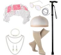 Storage Bag Kids 100 Days Of School Costume Set Girls Halloween Old Lady Costume Grandma Wig Granny Glasses Old Lady Dress Up Outfit Set For Kids Girls Halloween Grandma Outfit Wig Glasses