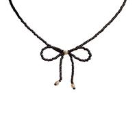 Storage Bag Neckchain Bow Beaded Necklace Bowknot Pendant Clavicle Chain French Collarbone Chain For Women Girls Delicate Bowknot Necklace