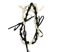 Storage Bag Ribbon Bow Clavicle Chain For Women Girls Pearl Beaded Necklace Handmade Choker Adjustable Collarbone Chain Jewelry Bowknot Necklace