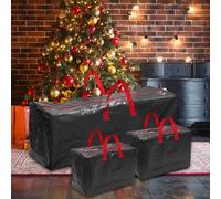 Just For Christmas Storage Bag Set of 3 Grey Xmas Tree Storage Bags with 1x Large & 2x Small Garland Bags - Tear-Proof Water-Resistant Christmas Decoration Storage with Dual Zips & Handles