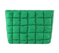 Storage Bag with Zipper Cosmetic Organizer Case Solid Color Quilted Toiletry Bag Puffy Makeup Organizer for Women Girls (Green)