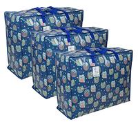 Storage Bags Water & Dust Resistant. Double zipped storage bags for toys, laundry, bedding. Underbed Wardrobe Space Saver Sleepy Owls print (65 ltr 3x Pack)