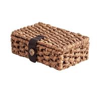 Storage Basket - 11.22 Inches Water Hyacinth Handwoven Lid Container, Vintage Style Dust Shield Box For Room Arrangement Use, Rectangular Weave Utility Bin | For Household User & Organizer
