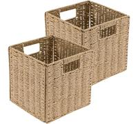 Storage Basket 25x25x25cm - Wicker Style Woven Cube Organiser with Handles, Durable Eco-Friendly Decorative Storage Box for Bathroom, Bedroom, Living Room, Toy Storage, Laundry & Home Organisation,2pc