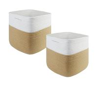 Storage Basket, 28 x 28 x 28 cm, Square Braided Baskets Made of Cotton Rope, Small Braided Baskets for Sorting, for Children's Rooms, Offices, Decorative (Set of 2, Coffee White)
