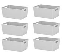 Storage Basket 4.02 Rectangular Plastic Studio Baskets Kitchen Home & Office Tidy Organiser Boxes Grey - 25 x 17 x 11cm - Set of 6