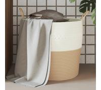 Storage Basket Beige Ø43x38 cm Woven Cotton Rope Collapsible Handles For Home XL