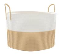 Storage Basket Beige and White Cotton Diameter 51 x 33 cm with Robust Handles, Foldable, Versatile Organiser for Laundry, Toys, Towels, Decoration and Order in the Living Room