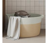 Storage Basket Beige White 100% Cotton Ø40x25cm Foldable Handles Collapsible Bag
