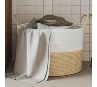 Storage Basket Beige White 51x33cm Cotton Rope Foldable Handles For Home Laundry
