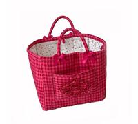 Storage Basket Boho Fabric Large Collapsible Floral Laundry Nursery Hamper Portable Folding Storage for Clothes Toys Red Plaid (Rose)