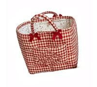 Storage Basket Boho Fabric Large Collapsible Floral Laundry Nursery Hamper Portable Folding Storage for Clothes Toys Red Plaid (Red)