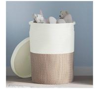 Storage Basket Brown Ø37x50 cm Woven 60% Cotton 40% Polyester With Foldable Lid