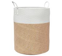 Storage Basket Brown White Diameter 38 x 46 cm Cotton and Polyester Foldable with Handles Versatile Organiser for Laundry, Toys, Blanket, Towel, Decoration and Order in the Living Room