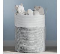 Storage Basket Collapsible Grey White Cotton Blend Ø38x46cm Foldable Handles Bag