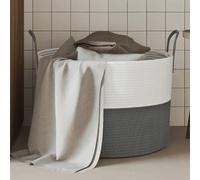 Storage Basket Grey and White 51x33 cm Cotton-Blend Rope Foldable with Handles