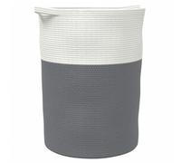 Storage Basket Grey and White Cotton Diameter 49 x 65 cm with Handles, Foldable, Versatile Organiser for Clothes, Toys, Towels, Blanket, Decoration and Order in the Living Room