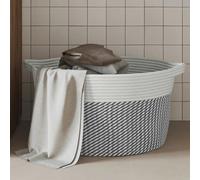 Storage Basket Grey & White 40x25cm Cotton Rope Foldable with Handles Large Home