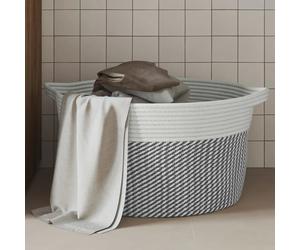 Storage Basket Grey & White 40x25cm Cotton Rope Foldable with Handles Large Home