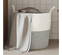 Storage Basket Grey White 43x38 cm Cotton Polyester Foldable Handles Decorative