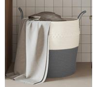 Storage Basket Grey White Cotton-Poly Ø43cm x H38cm Foldable Handles Decorative.