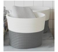 Storage Basket Grey White Cotton-Polyester Ø24cm x18cm Modern Foldable 2pcs Set