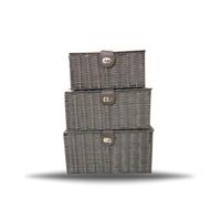 Storage Basket Hamper Resin Woven Grey Set of 3 Box With Lid & Lock