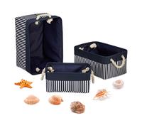 Relaxdays Storage Basket Set of 3, Shelf Bins in 3 Sizes, Striped, Maritime Pattern, Fabric, Blue, Polyester, 22 x 40 x 30 cm