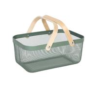 Relaxdays Wire Storage Basket with Handles, Square Metal & Wood, for Utensils, 17.5 x 43 x 27 cm
