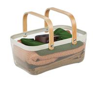Relaxdays Wire Storage Basket with Handles, Square, Metal & Wood, for Various Utensils, HWD: 17.5 x 43 x 27cm, White, Steel, 17.5 x 43 x 27 cm