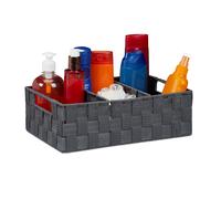 Relaxdays Storage Basket with Compartments, Bathroom Cosmetics Bin, Box, Handles, HWD: 10x32x21 cm, Grey
