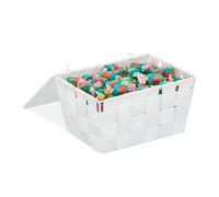 Relaxdays Lidded Storage Basket with Lid, Bathroom Storage, PP, HxWxD: 10.5 x 19.5 x 14.5 cm, White