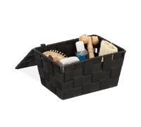 Relaxdays Lidded Storage Basket with Lid, Bathroom Storage, PP, HxWxD: 10.5 x 19.5 x 14.5 cm, Black