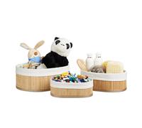 Relaxdays Bamboo Set of Shelf Baskets, 12.5 x 32 x 22 cm, Oval, 3 Storage Bins, for Closets and Shelves, Brown