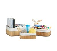 Relaxdays Bamboo Set of Shelf Baskets, 12.5 x 32 x 22 cm, Rectangular, 3 Storage Bins, for Closets and Shelves, Brown