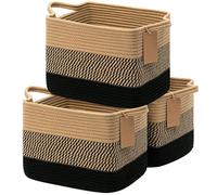 Storage Basket, Small Laundry Baskets Pack of 3, Basket Storage for Toy, Towel, Blanket, Rope Baskets for Shelves, Bedroom, Living Room, 33 x 25 x 23 cm, Jute Mix Black