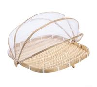 Storage Basket Tray with Mesh Weaving for Fruit, Vegetable, Bread and Dry Goods, Sustainable Handcrafted Home Organisation with Net Cover to Keep Food(L)