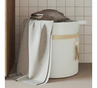 Storage Basket White 38x36cm Cotton-Polyester Foldable Tassel Handles Breathable