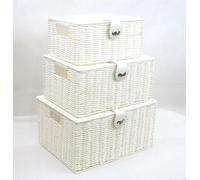Storage Basket White Resin Woven Hamper Box With Lid & Lock